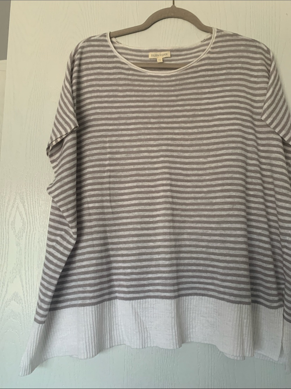 Eileen Fisher Striped Knit Pullover — Gray & White